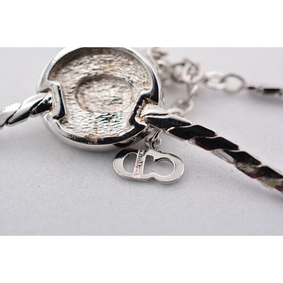 Christian Dior Vintage Collar Necklace Rhinestone Pearl Silver Signed 80s Bin7A - Picture 11 of 12